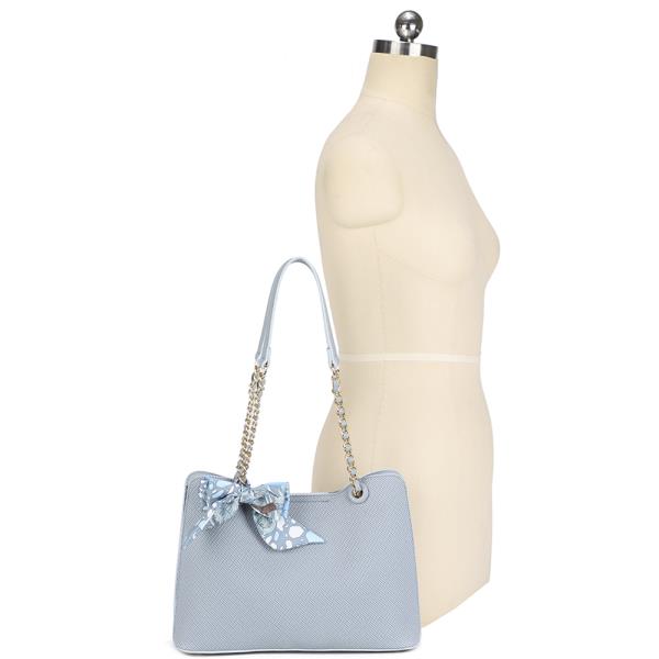 TEXTURED RIBBON DESIGN SHOULDER TOTE BAG