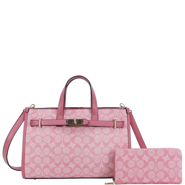 2IN1 OVAL PRINT SATCHEL BAG W WALLET SET