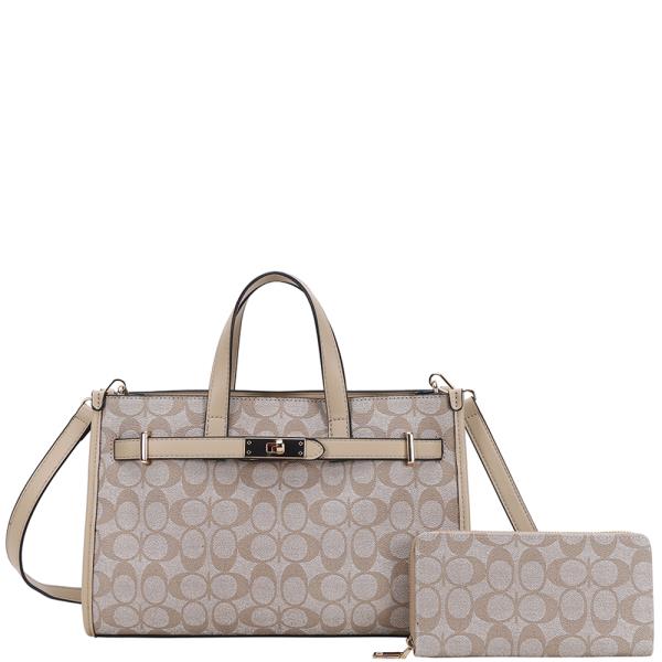 2IN1 OVAL PRINT SATCHEL BAG W WALLET SET