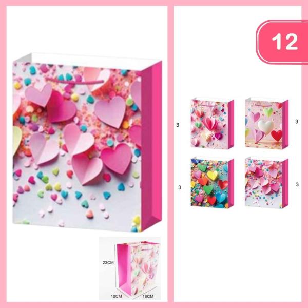 3D HEART PATTERN GIFT BAG (12 UNITS)