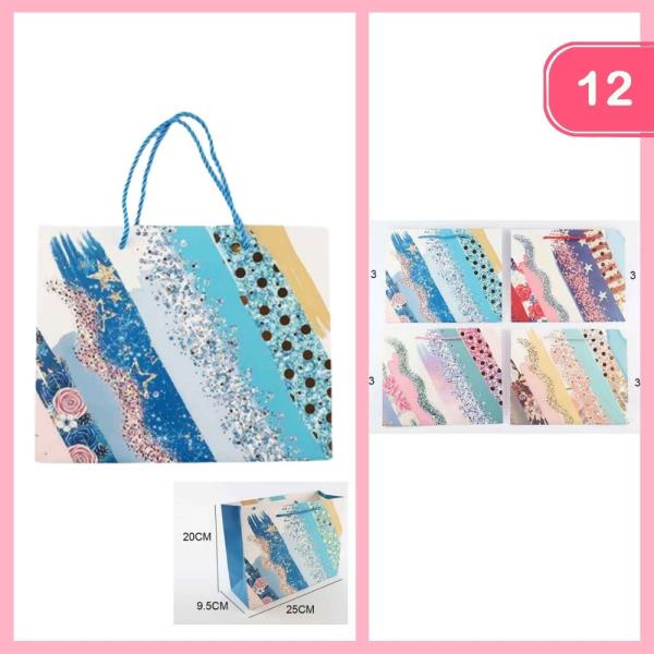 FLOWER GLITTER POLKA DOT PATTERN PAPER GIFT BAG (12 UNITS)