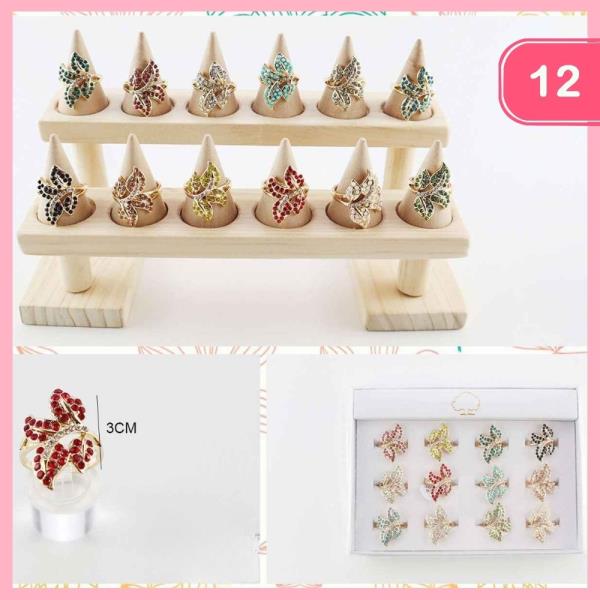 RHINESTONE LEAF RING (12 UNITS)