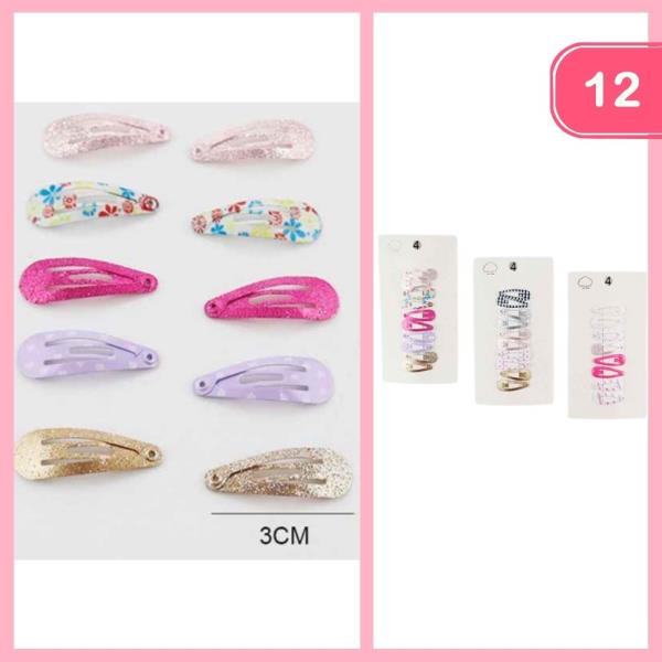 FLOWER POLKA DOT GLITTER SNAP HAIR CLIP (12 UNITS)