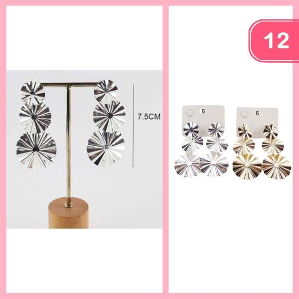 METALED RUFFLE DANGLE EARRINGS (12 UNITS)