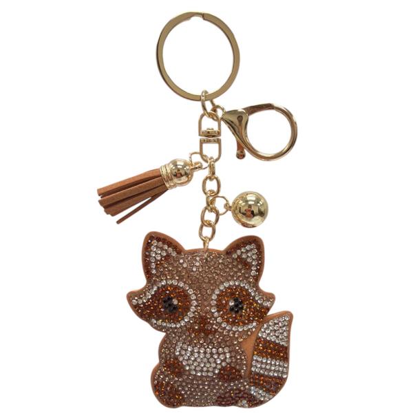 RHINESTONE RACCOON KEYCHAIN WITH TASSEL