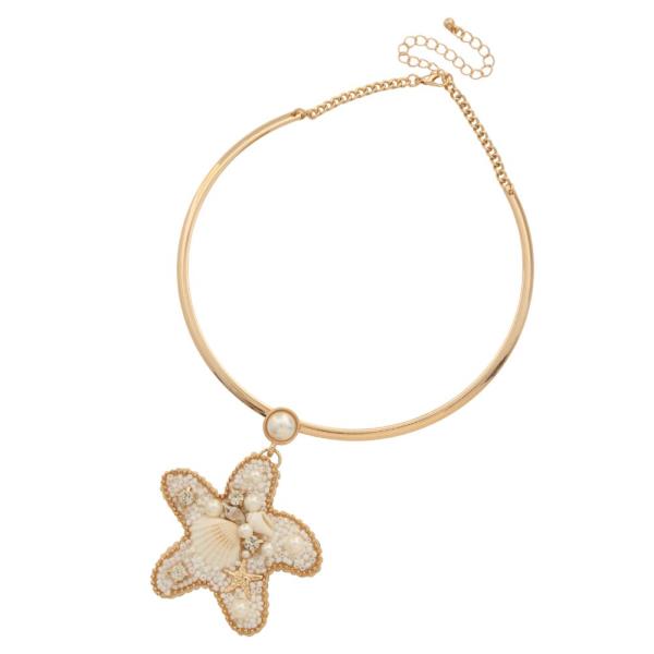 STARFISH BEADED PENDANT METAL NECKLACE