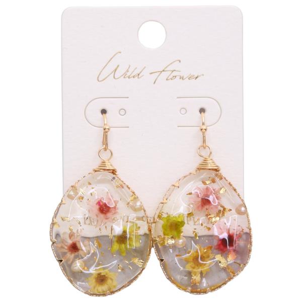 FLOWER ENCAPSULATED OVAL DANGLE EARRING