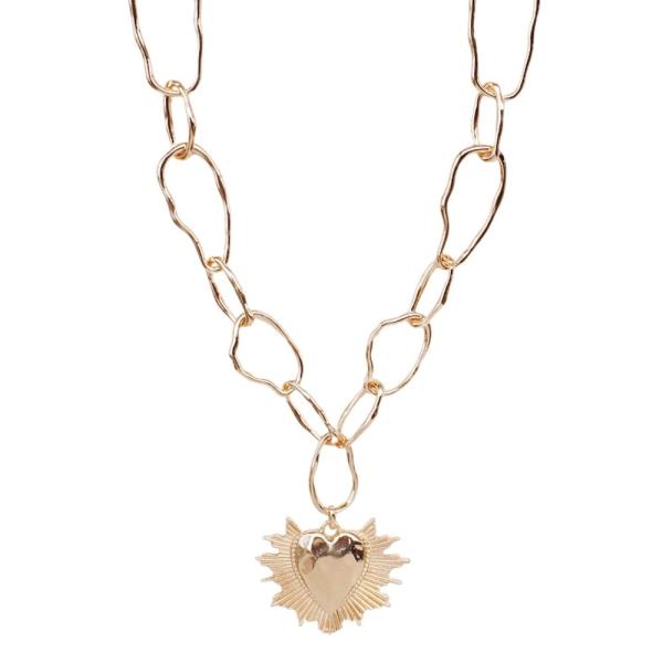 METAL LINK CHAIN SUN PENDANT LONG NECKLACE