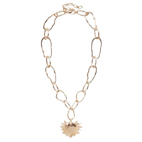 METAL LINK CHAIN SUN PENDANT LONG NECKLACE