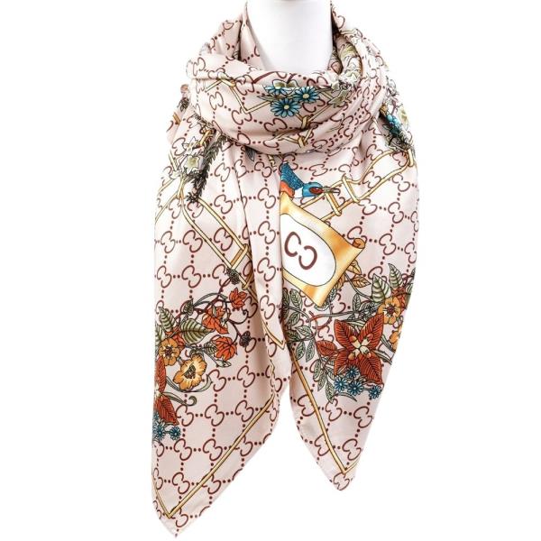 FLOWER MONOGRAM SILKY SQUARE SCARF