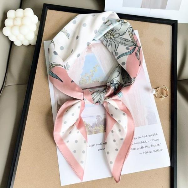 FLOWER DOT SILKY BANDANA SQUARE NECK SCARF