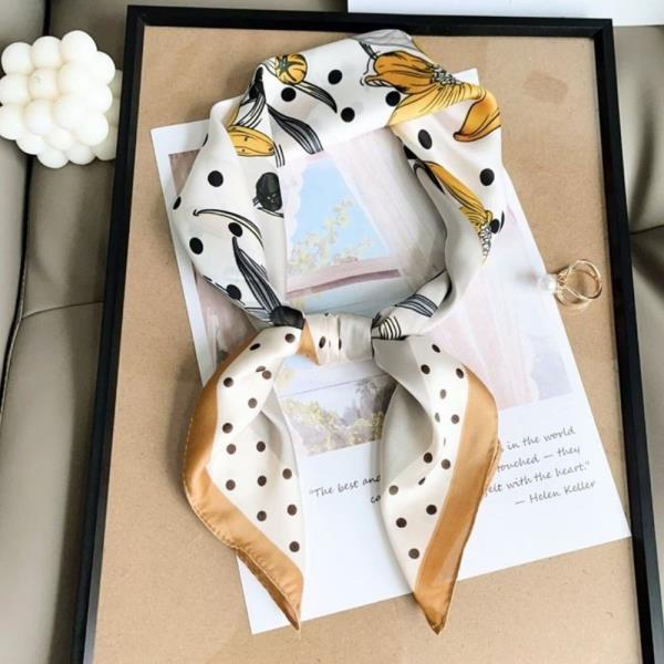 FLOWER DOT SILKY BANDANA SQUARE NECK SCARF