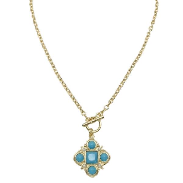 METAL PEARL CHAIN FLORAL PENDANT NECKLACE