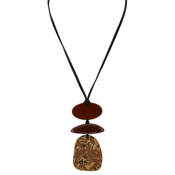 BLACK CORD RESIN PENDANT LONG NECKLACE