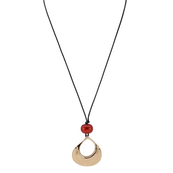 BLACK CORD GLASS METAL TEARDROP PENDANT LONG NECKLACE