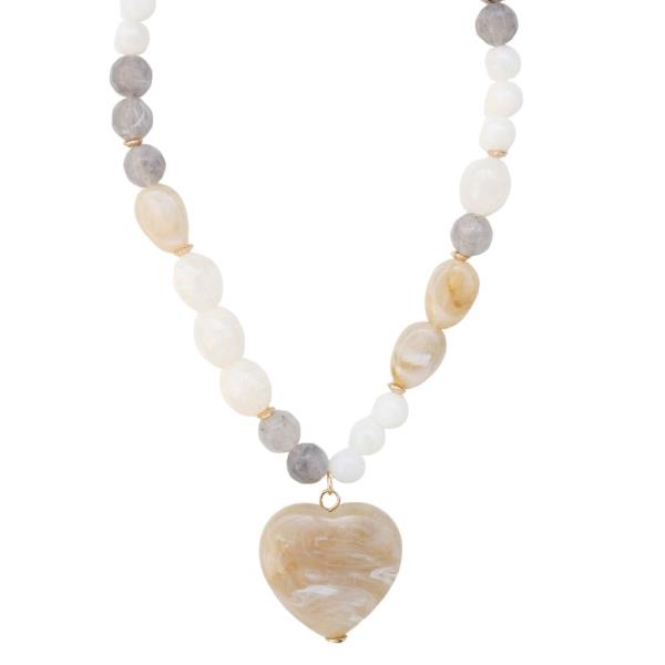 MIXED BEAD HEART PENDANT NECKLACE