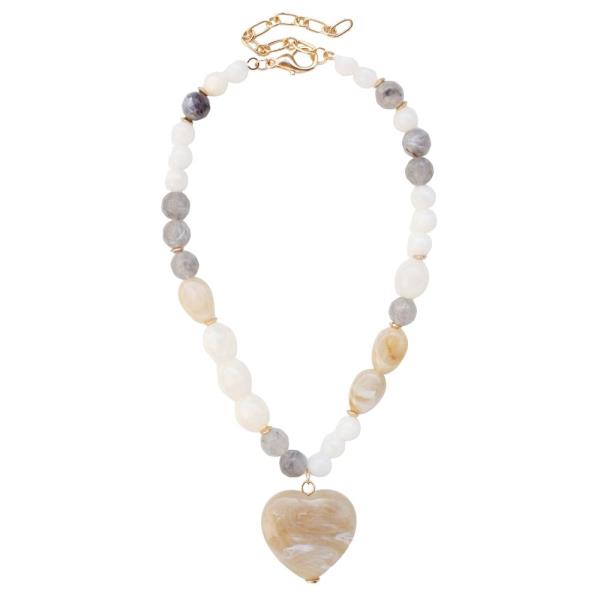MIXED BEAD HEART PENDANT NECKLACE