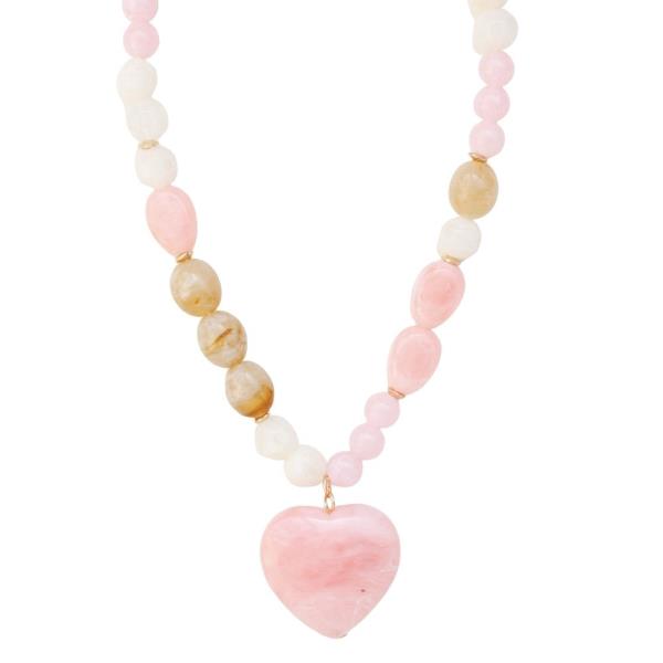 MIXED BEAD HEART PENDANT NECKLACE
