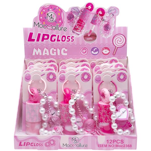 MAGIC SWEETS LIP GLOSS KEYCHAIN W PEARL BEAD STRAP (12 UNITS)
