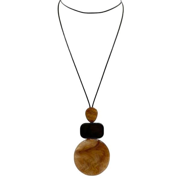 BROWN 3PC RESIN LONG CORD NECKLACE