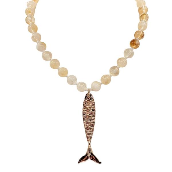 BEADED RESIN FISH CHARM NECKLACE