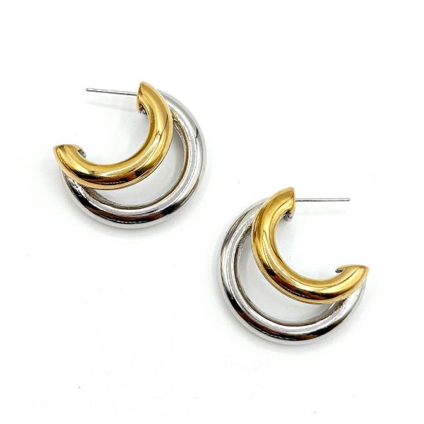 TWO TONE DOUBLE LAYER HOOP EARRING