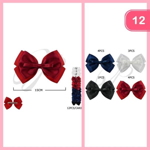 RIBBON SILK LIKE HAIR BOWS (12 UNITS)