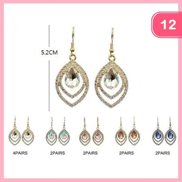 RHINESTONE DANGLE LAYERED EARRING (12 UNITS)
