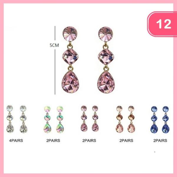 RHINESTONE DANGLE EARRINGS (!2 UNITS)