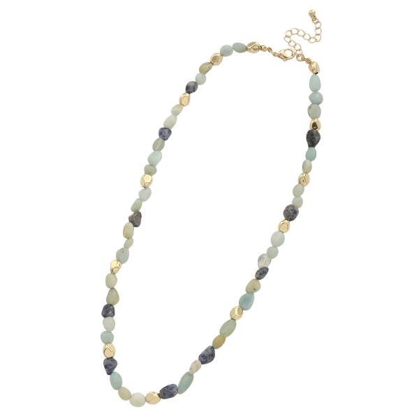 COLOR STONE METAL BEAD NECKLACE
