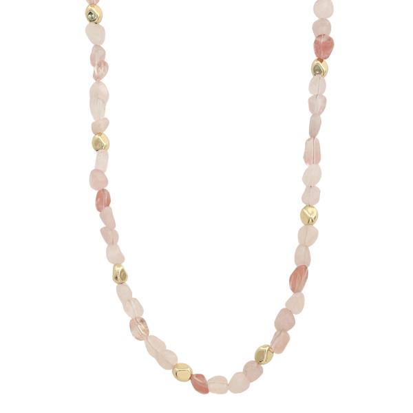COLOR STONE METAL BEAD NECKLACE