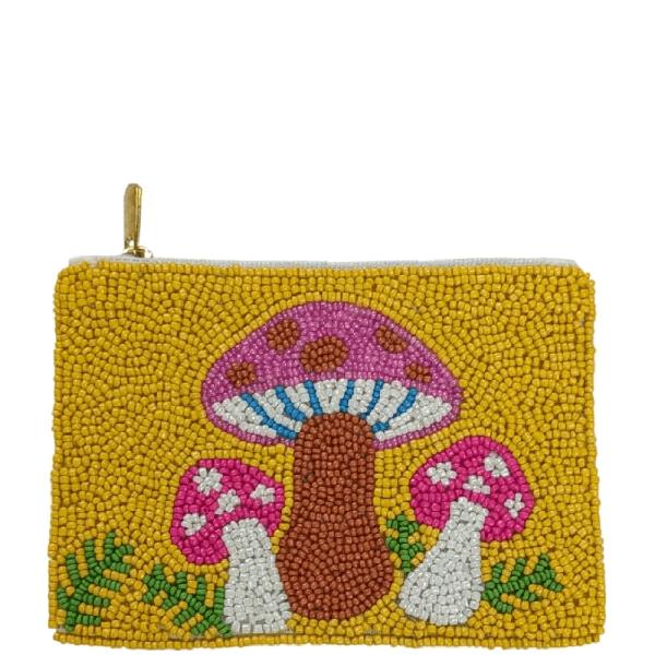 SEED BEAD MUSHROOMS COIN PURSE POUCH BAG