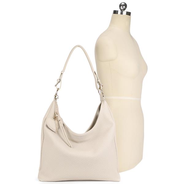 TEXTURED SHOULDER HOBO BAG W KEYCHAIN