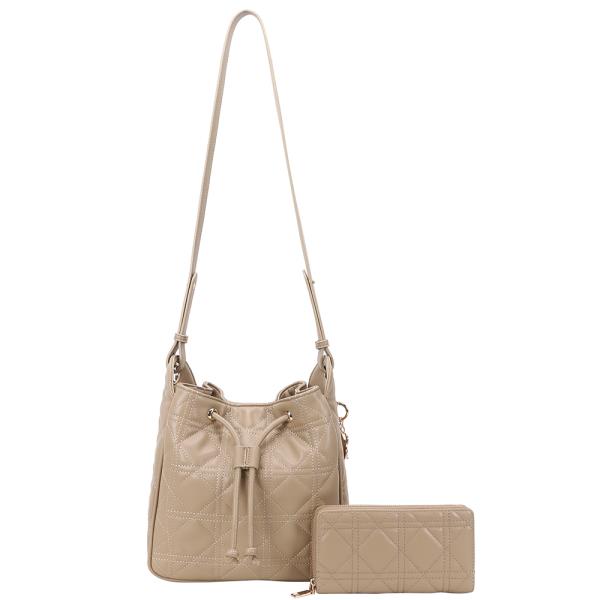 QUILTED DRAWSTRING SHOULDER CROSSBODY BAG