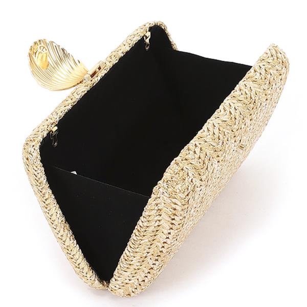 WOVEN CLUTCH BAG W SHELL ACCENT