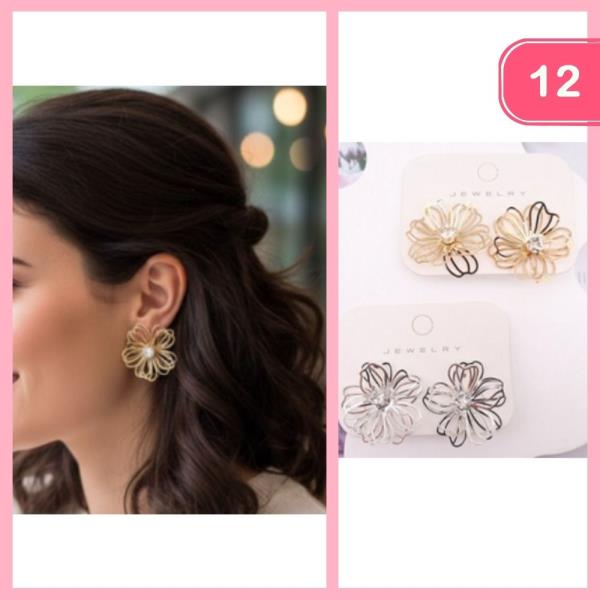 POST METAL FLOWER PEARL EARRING (12 UNITS)