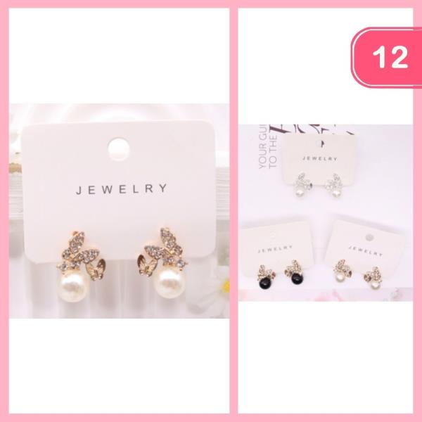 RHINESTONE BUTTERFLY PEARL POST EARRING (12 UNITS)