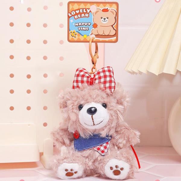 LOVELY BEAR WITH CHECKERED BOW AND APRON BAG CHARM KEYCHAIN
