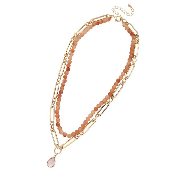 LAYER COLOR BEAD LINK CHAIN CRYSTAL PENDANT NECKLACE EARRING SET