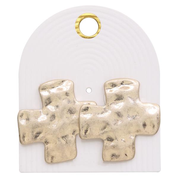 METAL TEXTURED CROSS EARRING