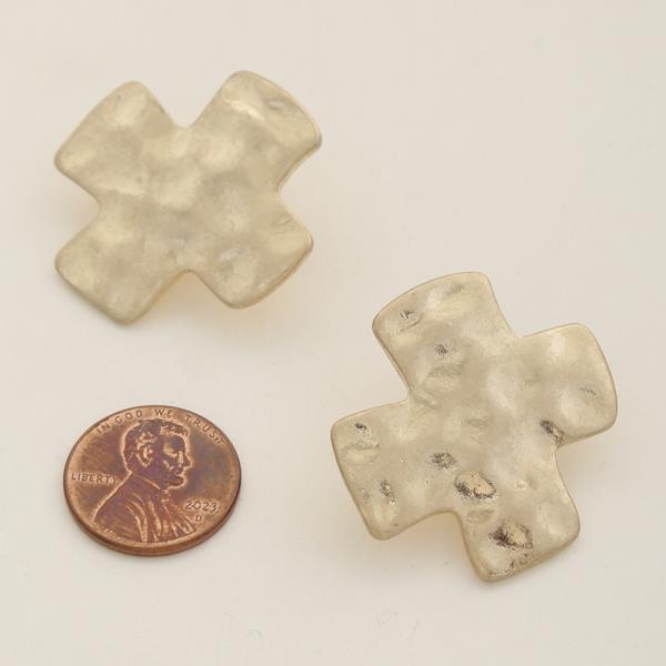 METAL TEXTURED CROSS EARRING
