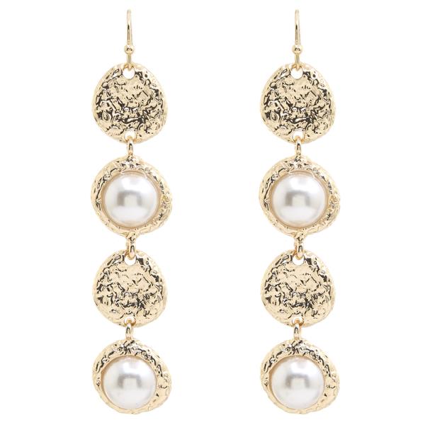 ROUND METAL PEARL DROP EARRING