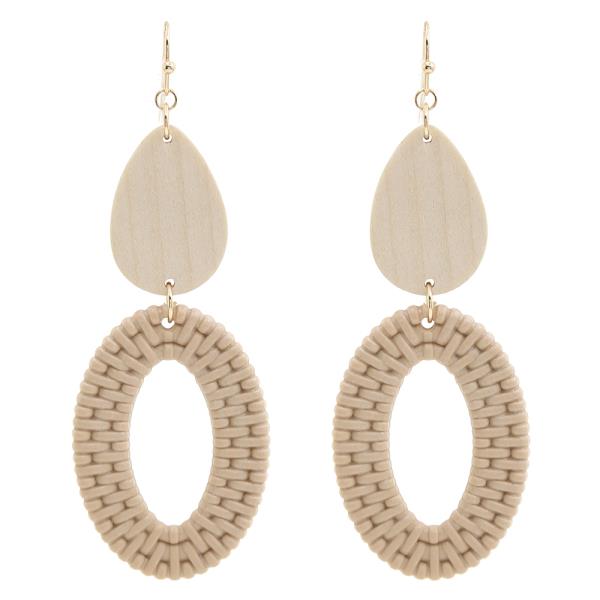 TEAR DROP OVAL OPEN WOVEN DANGLE EARRING