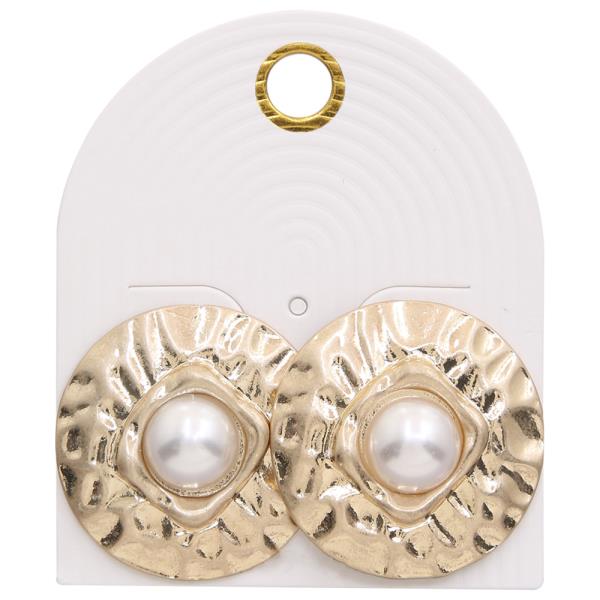 ROUND METAL PEARL EARRING