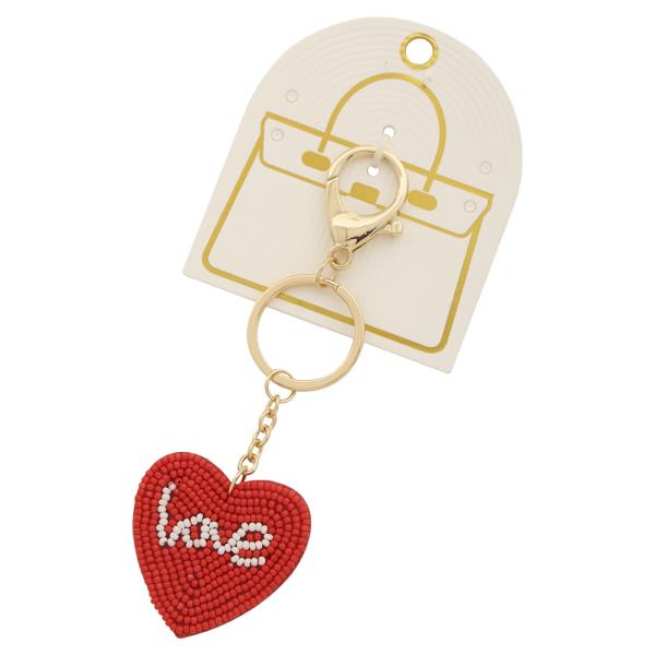 SEED BEAD LOVE HEART KEY CHAIN BAG CHARM