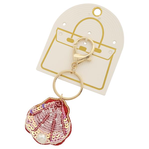 SEED BEAD SEQUIN SHELL PEARL KEY CHAIN BAG CHARM