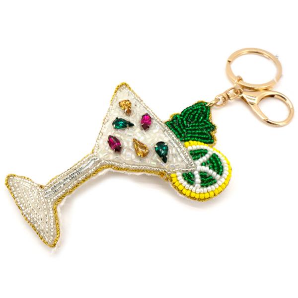 BEADED COCKTAIL GLASS LEMON CHARM BAG CHARM KEYCHAIN
