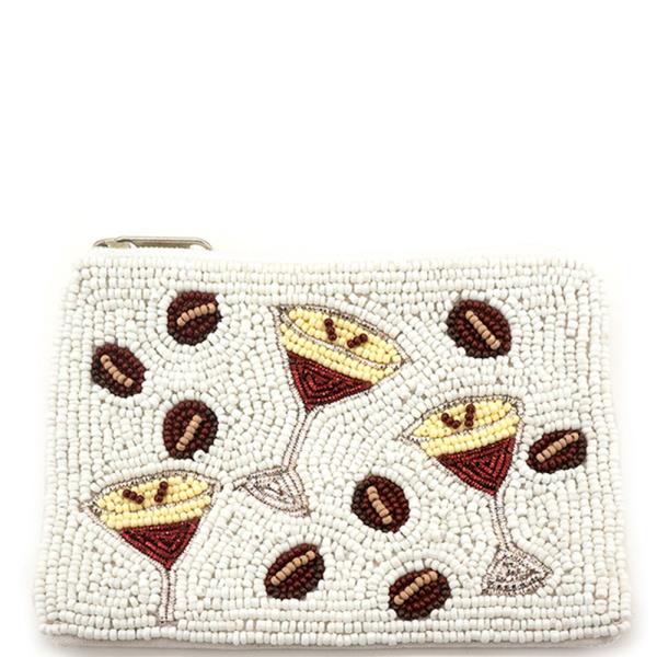 SEED BEAD MARTINI COFFEE  COIN PURSE BAG