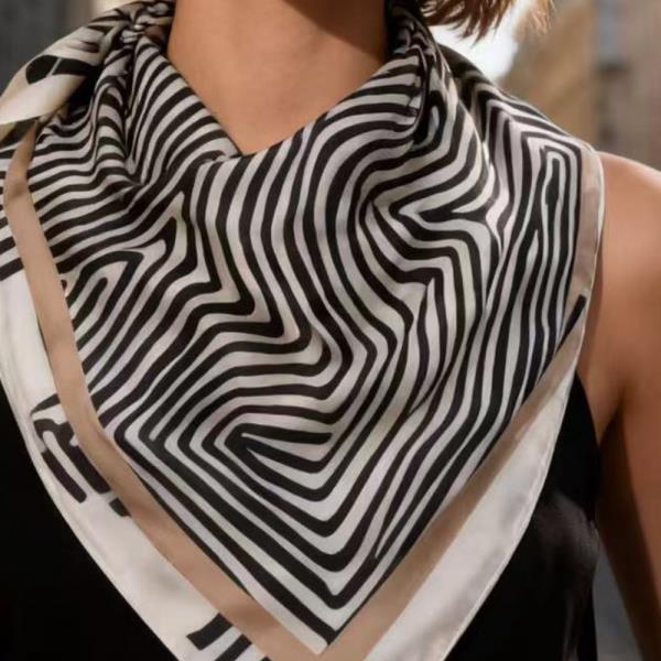 STRIPED SILK LIKE SILKY BANDANA SQUARE NECK SCARF