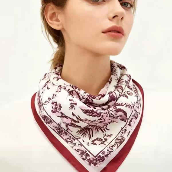 BOTANICAL FLOWER PATTERN SILKY BANDANA SQUARE NECK SCARF